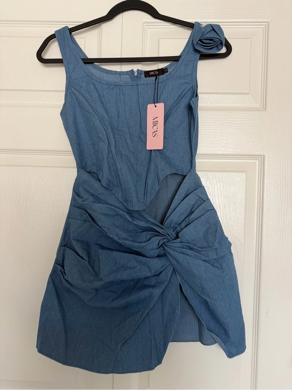 Micas - Blue Knot-Front Sleeveless Corset Mini Dress: Size Medium